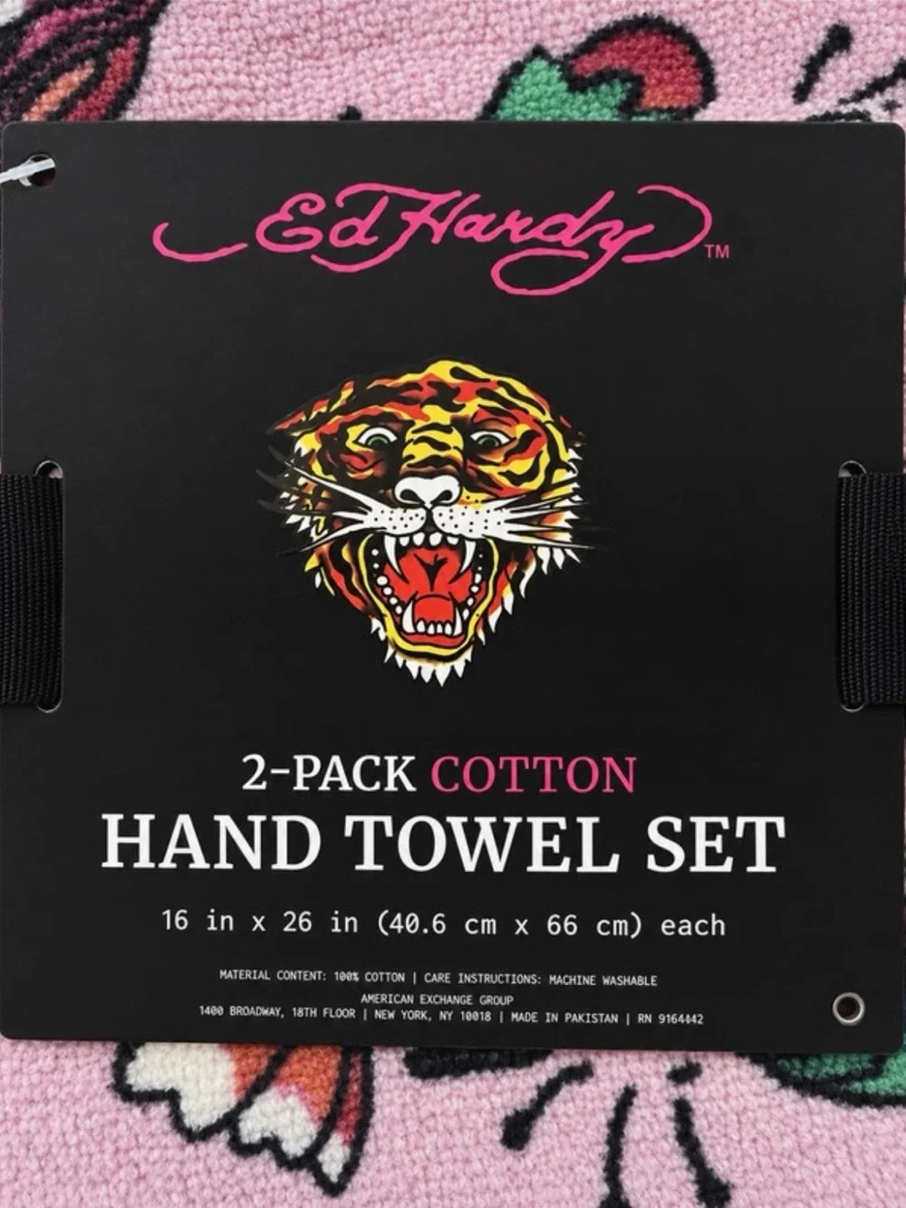 Ed Hardy Pink Tiger & Roses Cotton Hand Towel Set 2-Pack
